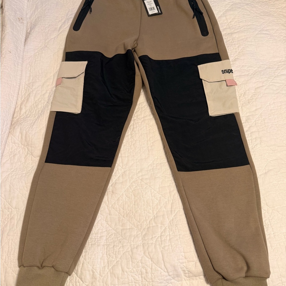 Snipes Tan and Black Cargo Joggers
